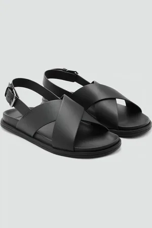 MANGO 100% leather crossed strap sandal