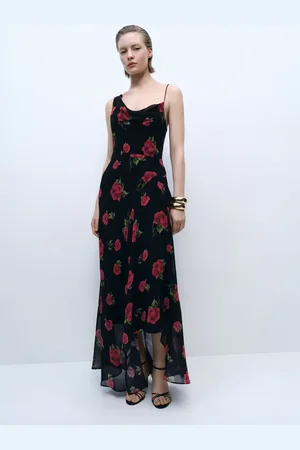 MANGO Long floral-print dress