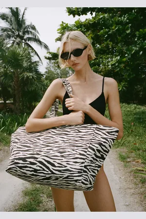 MANGO Zebra-print cotton shopper bag
