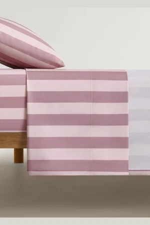 MANGO Cotton percale thick-striped top sheet for cot