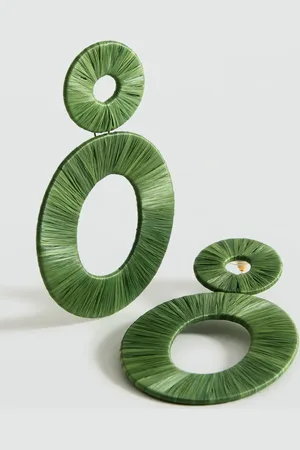MANGO Natural fibre circular-design earrings