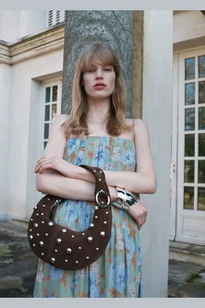MANGO Leather handbag with metallic-balls appliqué