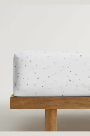 MANGO Cotton percale printed bottom sheet for cot