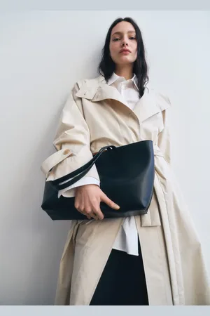 MANGO Medium leather shopper bag