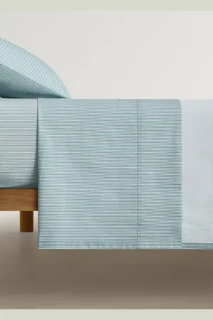 MANGO Cotton percale striped top sheet for cot