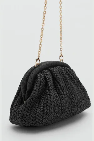 MANGO Natural fiber clutch bag