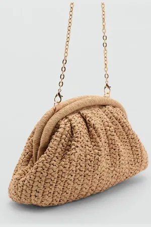MANGO Natural fiber clutch bag