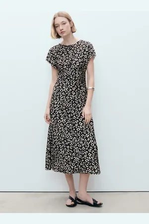 MANGO Leopard-print dress with frayed ends