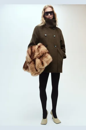MANGO Midi wool coat with wraparound collar