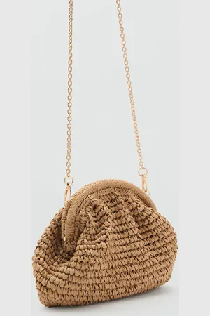 MANGO Natural fiber clutch bag