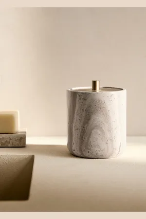 MANGO Marble bathroom jar with metal lid