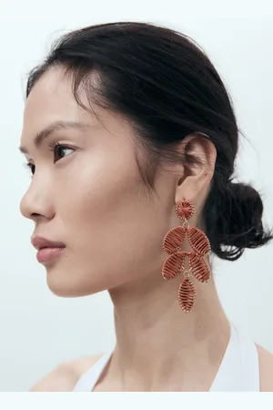 MANGO Long floral-design earrings