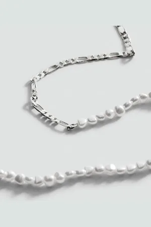 MANGO Double pearl chain necklace