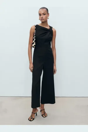 MANGO Long culotte jumpsuit with draped neck