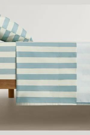 MANGO Cotton percale thick-striped top sheet for cot