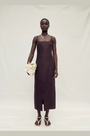 MANGO Linen midi-dress with front opening