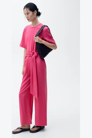 MANGO Straight-fit short-sleeved jumpsuit with belt