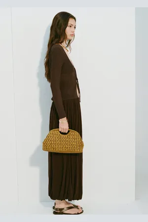 MANGO Natural fiber clutch bag
