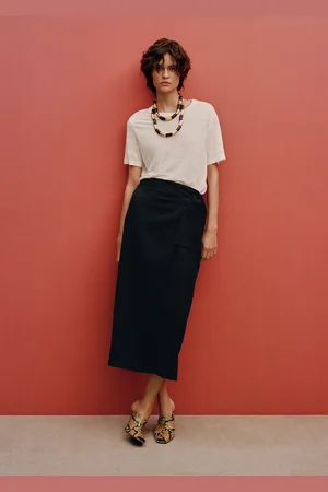 MANGO Linen sarong skirt