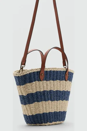 MANGO Striped natural fibre basket