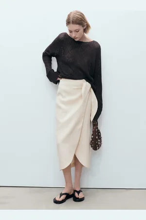 MANGO Linen sarong skirt