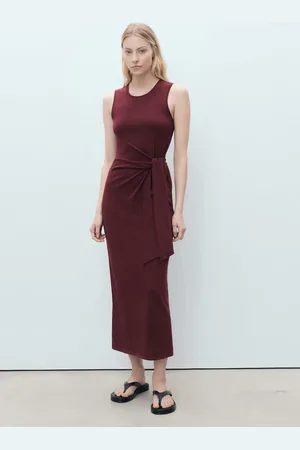 MANGO Cotton midi-dress with knot detail