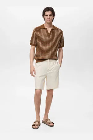 MANGO Striped openwork knitte polo shirt
