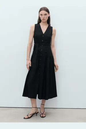 MANGO Linen-blend midi-dress with belt