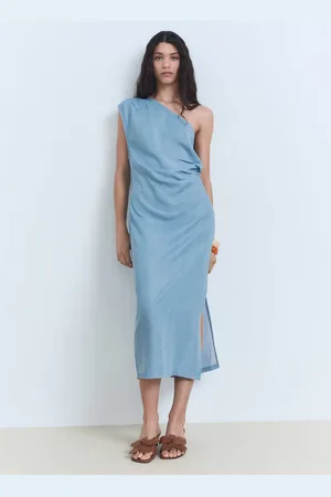 MANGO Draped asymmetrical lyocell dress