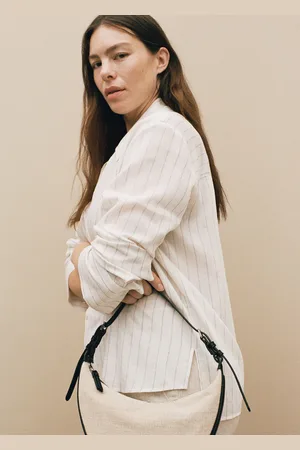 MANGO Mini oval linen-blend shoulder bag