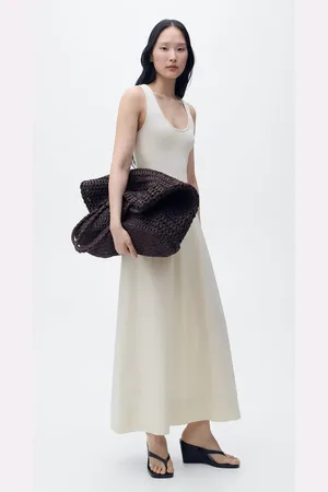 MANGO Flared dress in combined fabric