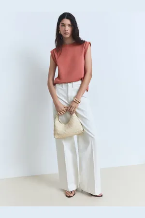 MANGO Cotton t-shirt with openwork trim