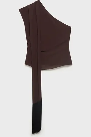 MANGO Asymmetrical scarf blouse with fringe detail