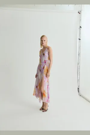 MANGO Floral print dress with asymmetric straps