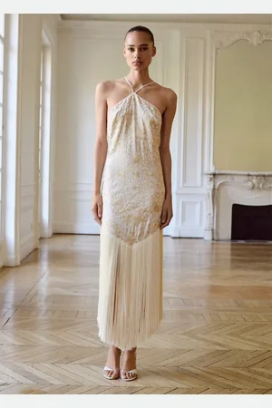 MANGO Floral-embroidered dress with fringe detail
