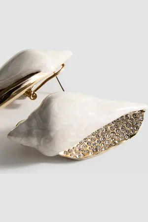 MANGO Shell earrings with rhinestone detail
