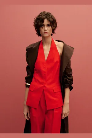 MANGO Linen halter-neck suit waistcoat