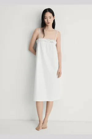 MANGO Cotton nightgown with lace detail
