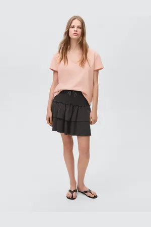 MANGO Gathered skirt with ruffles