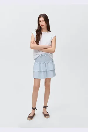 MANGO Gathered skirt with ruffles