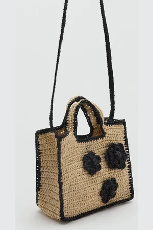 MANGO Raffia-effect floral bag