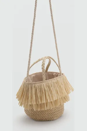 MANGO Fringed raffia bag