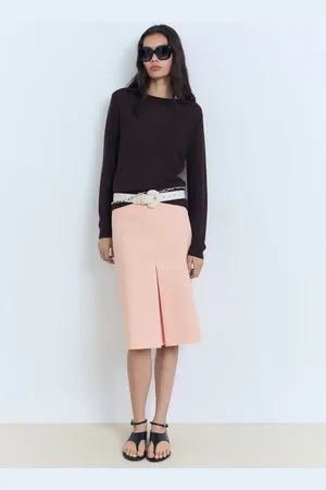 MANGO Cotton midi-skirt with pleat detail