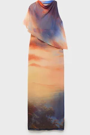MANGO Printed dress with asymmetrical layer