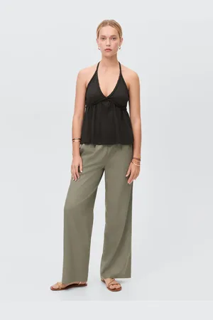 MANGO Straight linen-blend trousers