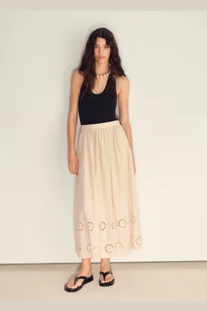 MANGO Cotton skirt with embroidered hem