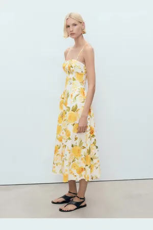 MANGO Floral midi-dress with gathered neckline