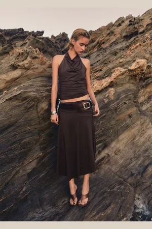 MANGO Draped midi skirt