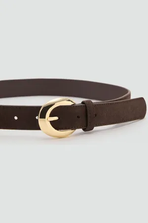 MANGO Leather belt with oval buckle