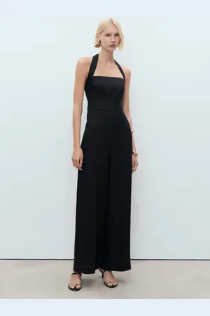MANGO Linen halter jumpsuit